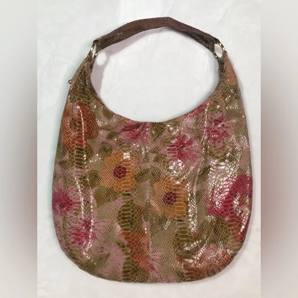 HOBO Floral Embossed Pink Brown Hobo Bag